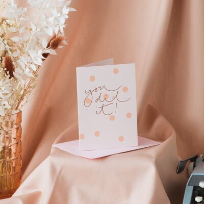 You did it!' Rose Gold Foil Peach Polka Dot Card