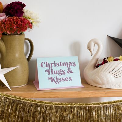 ¡AGOTADO HASTA EL PRÓXIMO AÑO! Tarjeta navideña de besos y abrazos con purpurina biodegradable