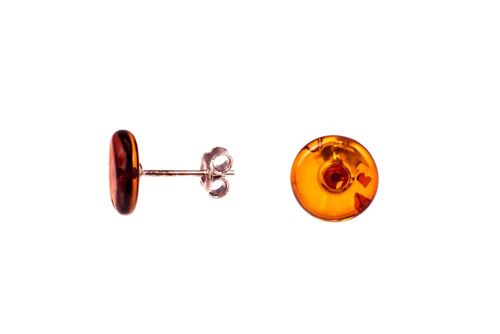 Amber earrings disk cognac