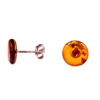 Amber earrings disk cognac