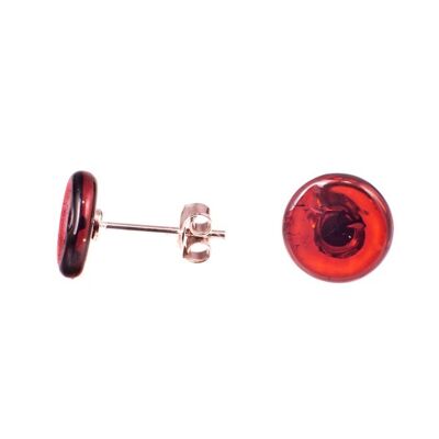 Amber earrings disk cherry