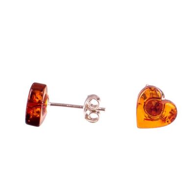 Amber earrings heart cognac