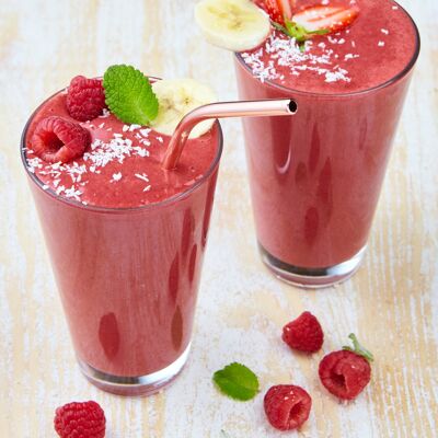 SINGLE Pink: Erdbeere, Banane, Himbeere – 100 % reine Fruchtzubereitung zur Rehydrierung