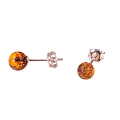 Amber earrings round cognac