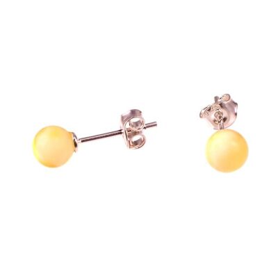 Amber earrings round milky