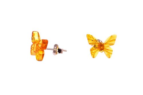 Amber earrings butterfly honey