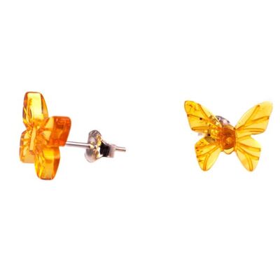Boucles d'oreilles ambre papillon miel