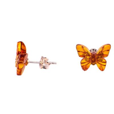 Amber earrings butterfly cognac