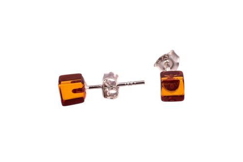 Amber earrings square cognac