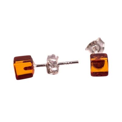 Amber earrings square cognac