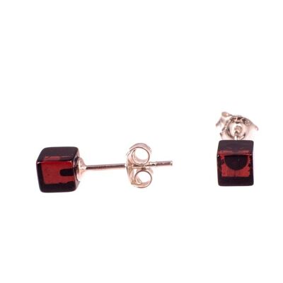 Amber earrings square cherry