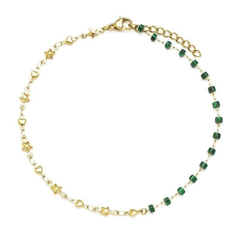 Adjustable Steel Anklet Chain Beads Natural Stone Star Heart Summer