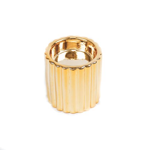 HV Cross Over Ribbled Tealightholder Cylinder - Gold - 6,5x6,5x6 cm
