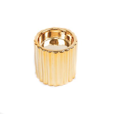 HV Cross Over Ribbled Teelichthalter Zylinder – Gold – 6,5 x 6,5 x 6 cm