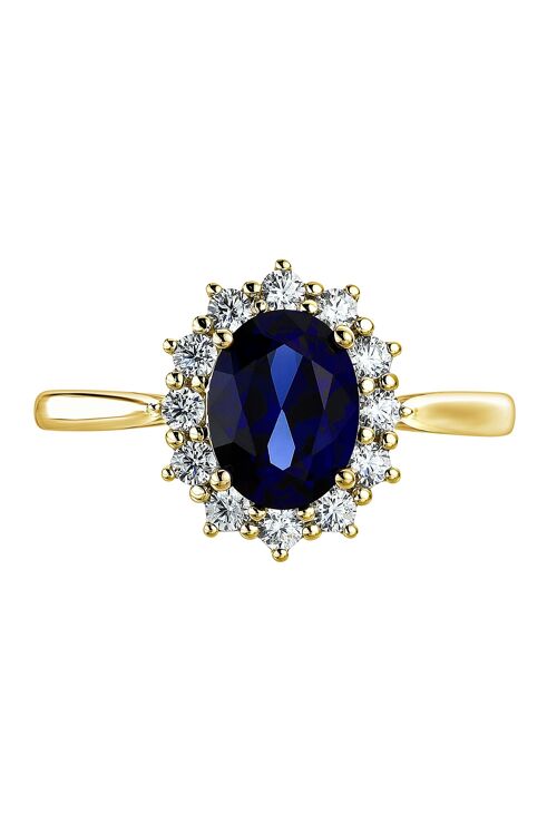 Cate Created Brilliance 9ct Yellow Gold 8*6mm Created Sapphire and 0.25ct