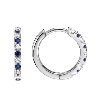Julia Created Brilliance 9ct White Gold Created Sapphire & Lab Grown Diamond Hoop Earrings