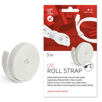 LABEL THE CABLE Klettbandrolle doppelseitig Velour - LTC ROLL STRAP - 3m x 16mm - weiß
