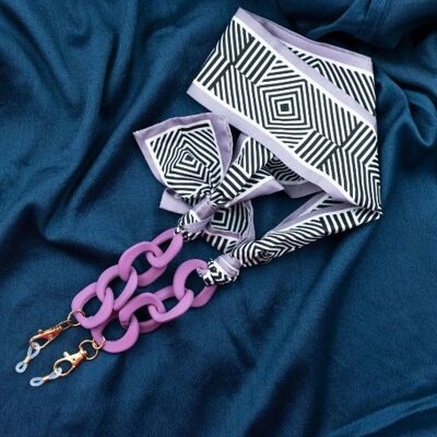 Bufanda de algodón con estampado de líneas moradas para lectura, cadena desmontable para anteojos, soporte para cordón