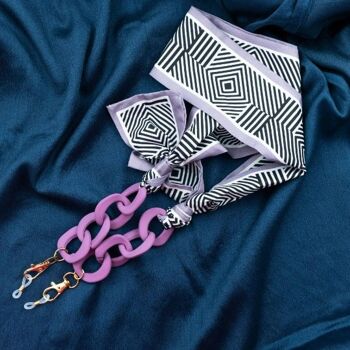 Écharpe en coton à imprimé ligne violette lecture porte-cordon de chaîne EyeGlass détachable 1