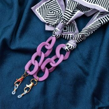 Écharpe en coton à imprimé ligne violette lecture porte-cordon de chaîne EyeGlass détachable 5
