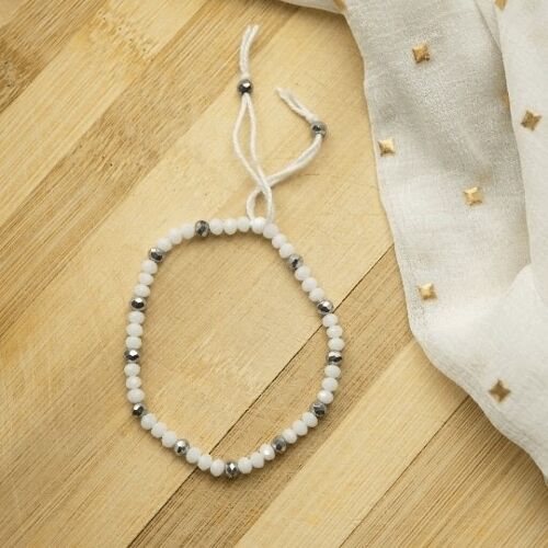 White Crystal Silver Slim Beads Adjustable Elegant Daily Handmade Bracelet