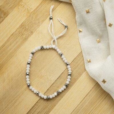 White Crystal Silver Slim Beads Adjustable Elegant Daily Handmade Bracelet