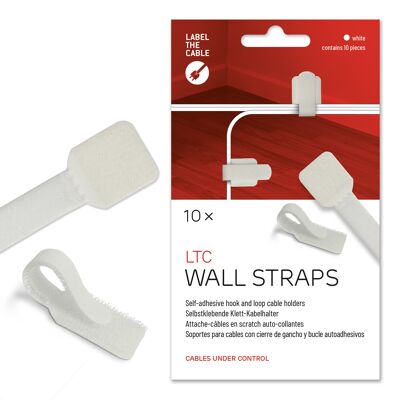 LABEL THE CABLE Klett-Kabelhalter selbstklebend - LTC WALL STRAPS - weiß - 10 Stück