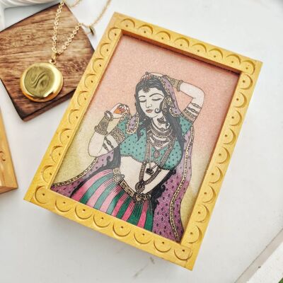 Fait à la main en bois Lady Dancing Vintage Wood Carving Indian Trinket Jewelry Box