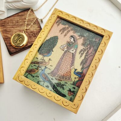 Fait à la main en bois Lady Music Vintage Wood Carving Indian Trinket Jewelry Box