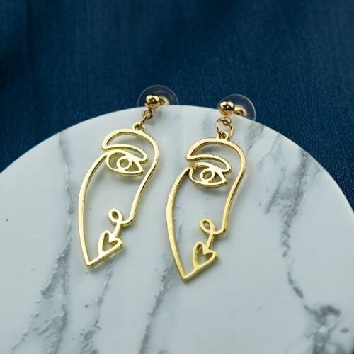 Hiphop Long Face Drop Abstract Dangle Hollow Profile Statement Earrings