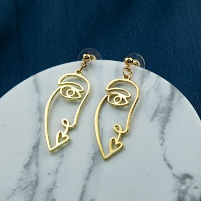 Boucles d'oreilles Hiphop Long Face Drop Abstract Dangle Hollow Profile Statement