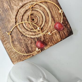 Boucles d'oreilles créoles Boho ethniques asiatiques en perles de bois de santal rouge 2