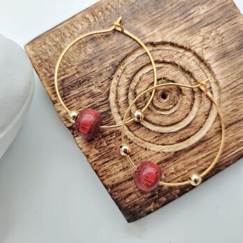 Boucles d'oreilles créoles Boho ethniques asiatiques en perles de bois de santal rouge 4