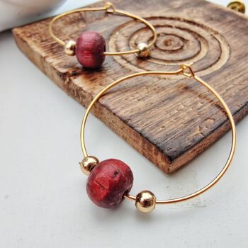 Boucles d'oreilles créoles Boho ethniques asiatiques en perles de bois de santal rouge 5