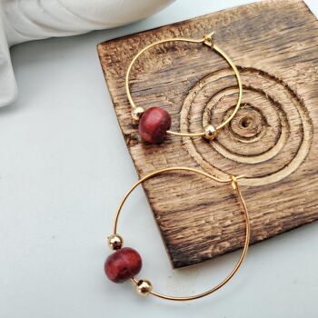 Boucles d'oreilles créoles Boho ethniques asiatiques en perles de bois de santal rouge 6