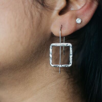 Boucles d'oreilles pendantes avec crochet d'oreille punk géométrique excentrique de forme carrée martelée rétro