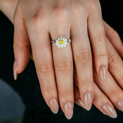Bianco Rotante Girasole Meditazione Fidget Daisy Dainty Floral Ring