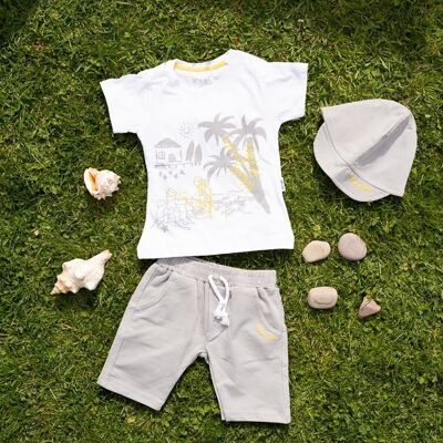 Completo da bambino in cotone con pantaloncini e t-shirt da spiaggia