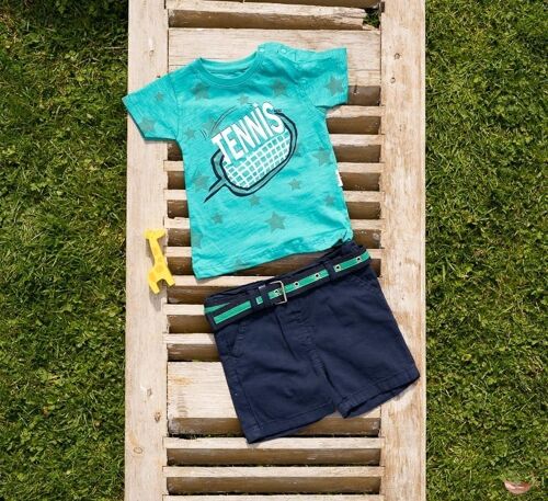 Ensemble short bleu marine et t-shirt turquoise tennis bébé garçon