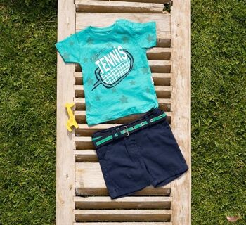 Ensemble short bleu marine et t-shirt turquoise tennis bébé garçon 1