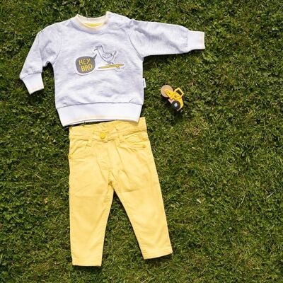 Baby boy's yellow trousers and seagull sweatshirt set