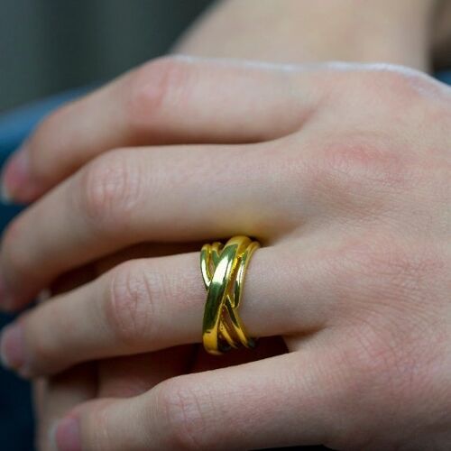 925 Gold Chunky Boho Cross Stackable Thick Band Statement Ring