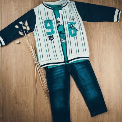 Baby boy's Teddy-style jacket, jeans and T-shirt set