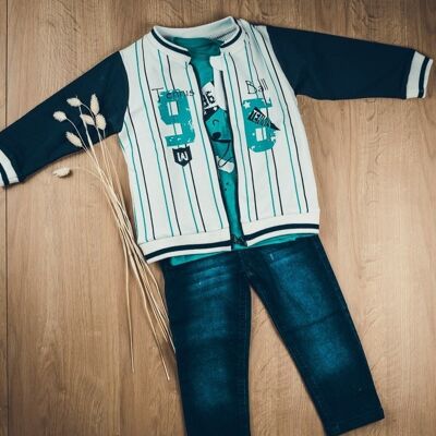 Baby boy's Teddy-style jacket, jeans and T-shirt set