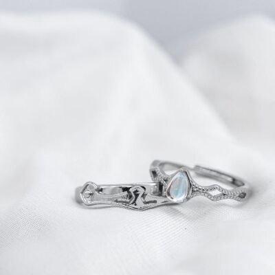 Silver Couple Adjustable Crown Matching Promise Ring Set
