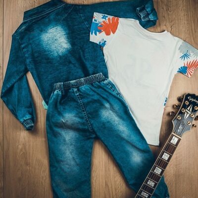 Boy's denim jacket, jogger pants and t-shirt set