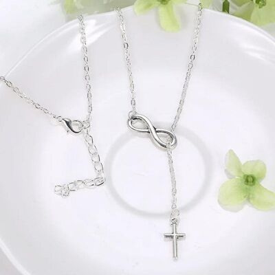 Infinity Christian Cross Charm Interlock Y Shape Long Lariat Drop Necklace