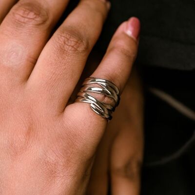 Wide Silver Thumb Punk Vintage Multilayer Twisted Statement Weaving Ring