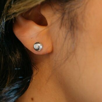 Boucles d'oreilles géométriques unisexes à pois ronds en argent pur de 6 mm 2