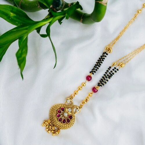 Brass Indian Mangalsutra Black Beads Wedding Ethnic Asian Pendant Necklace